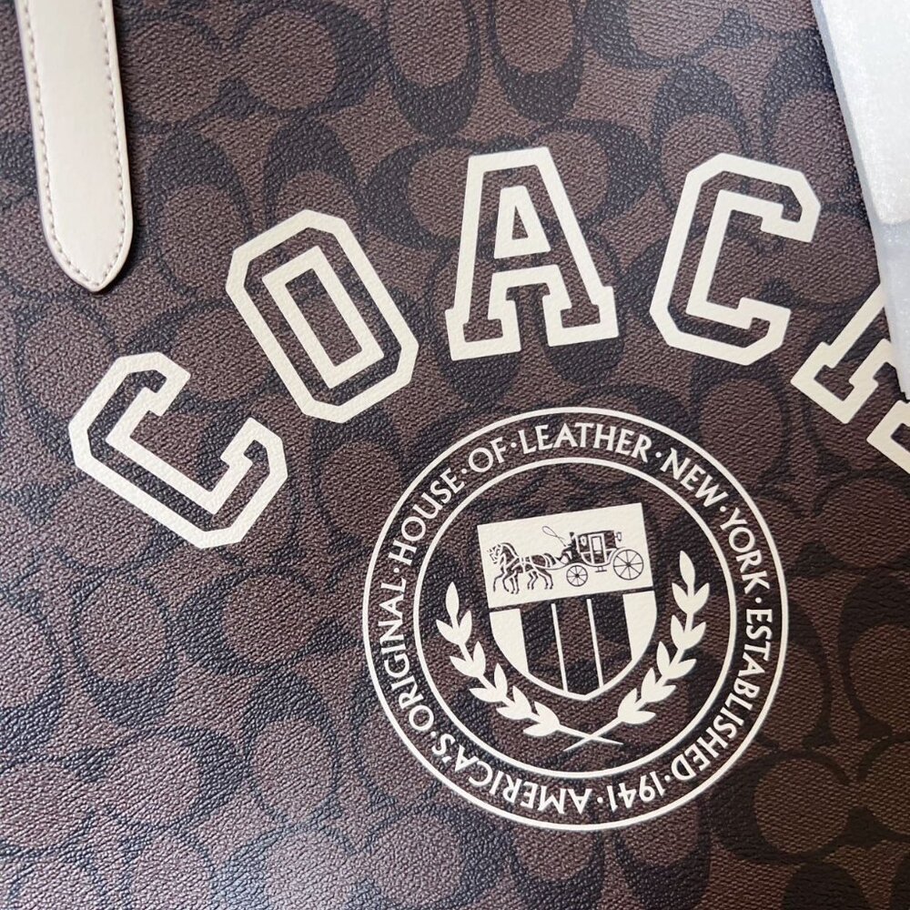 Coach City Tote Bag In Signature Canvas With Varsity Motif - Picture 4 of 8